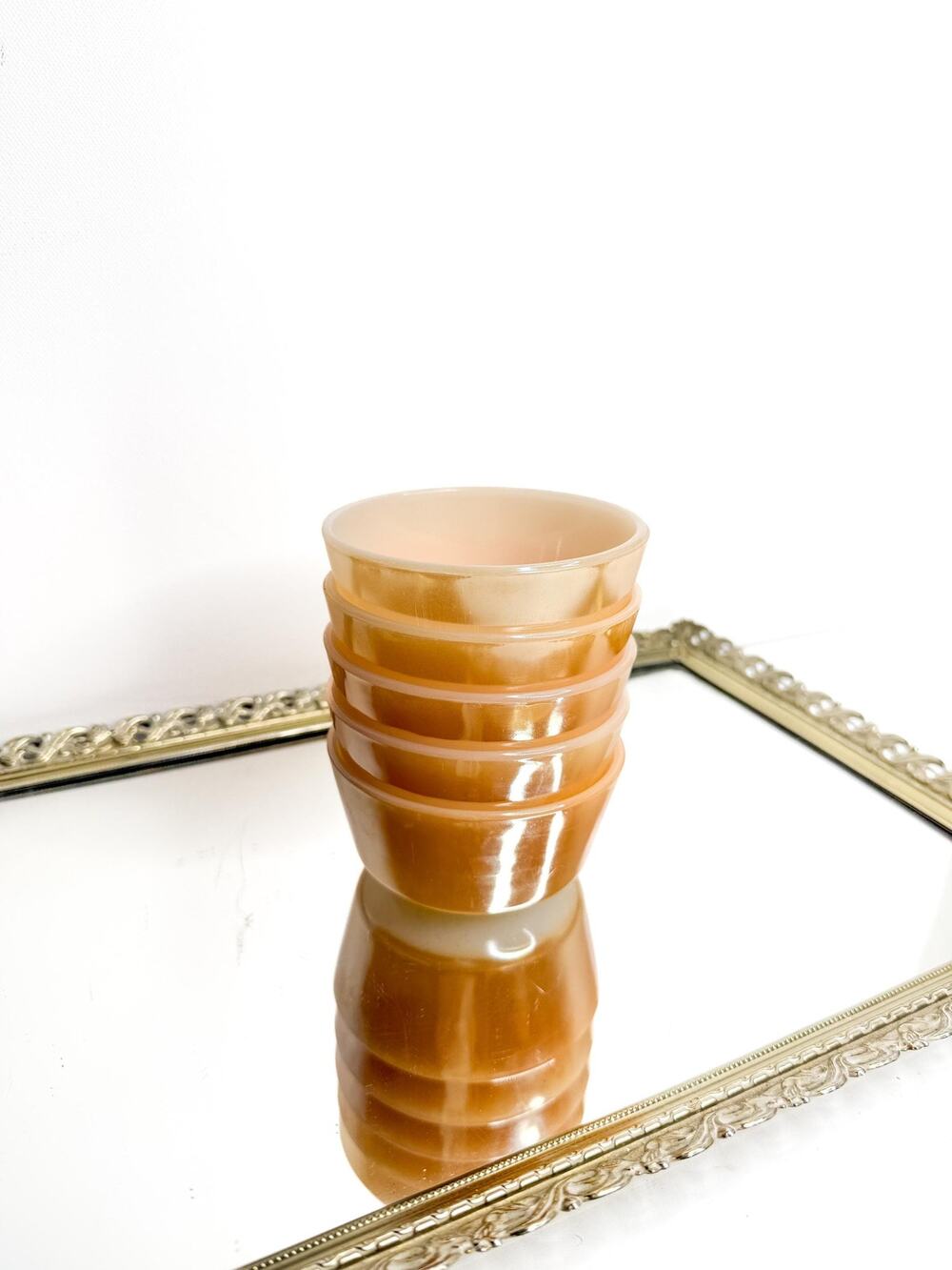 Vintage Anchor Hocking Fire-King Peach Milk Glass Ramekins Set of 5